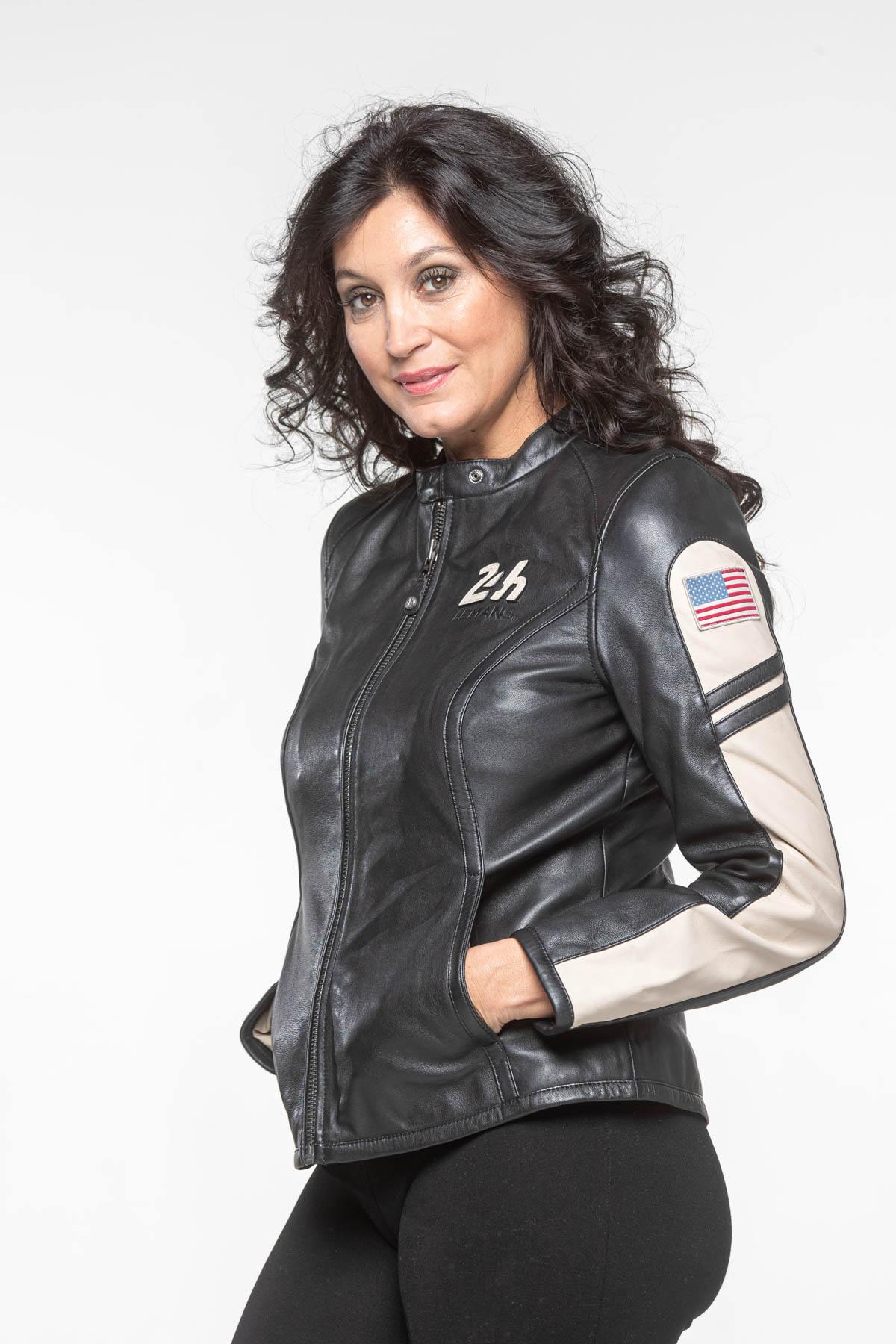 Adele Black: lambskin leather jacket with biker collar. - Image n°3