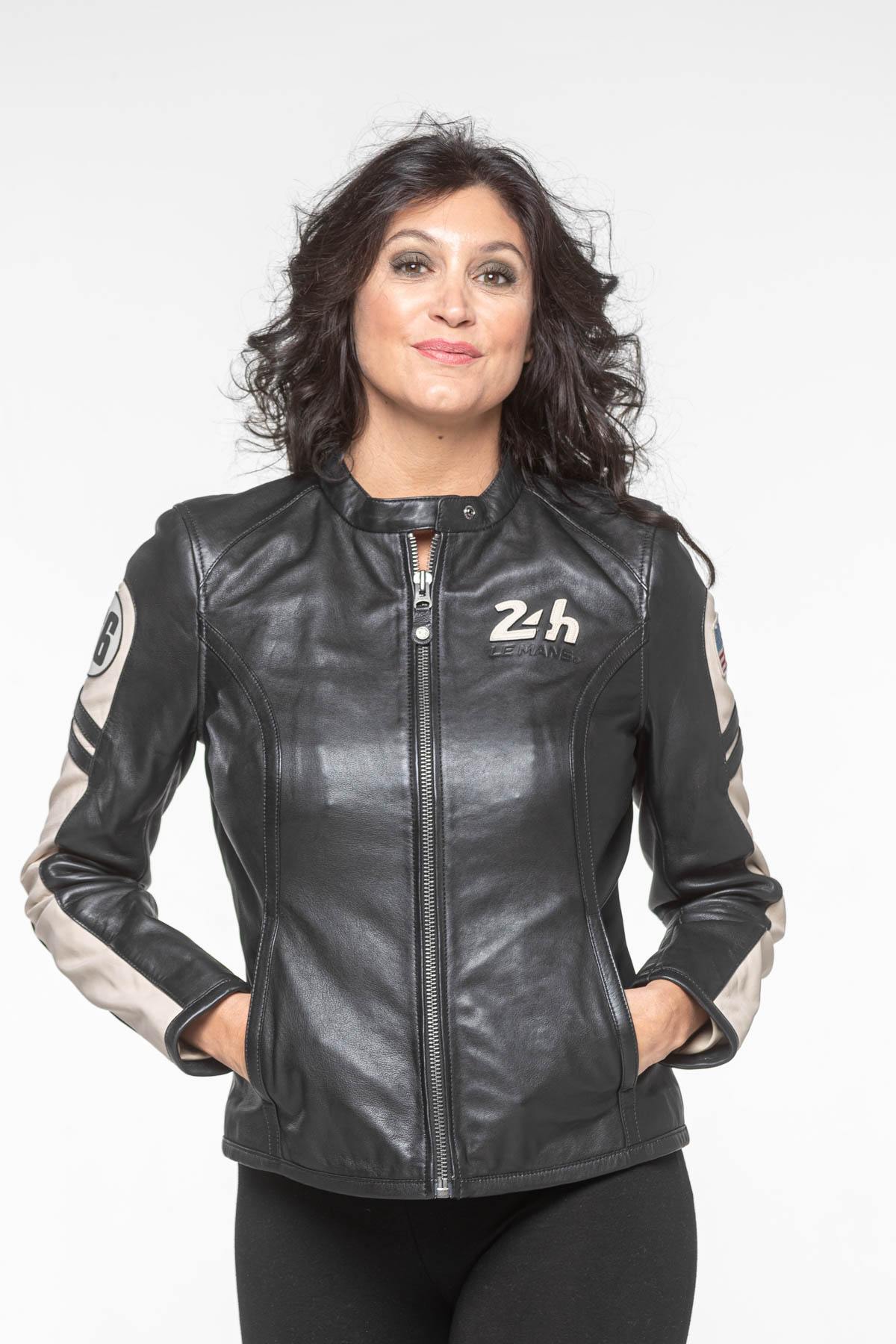 Adele Black: lambskin leather jacket with biker collar. - Image n°1