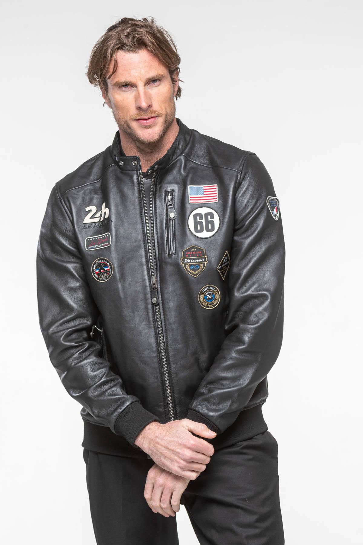 Black leather jacket with 24h du Mans patches - Image n°2