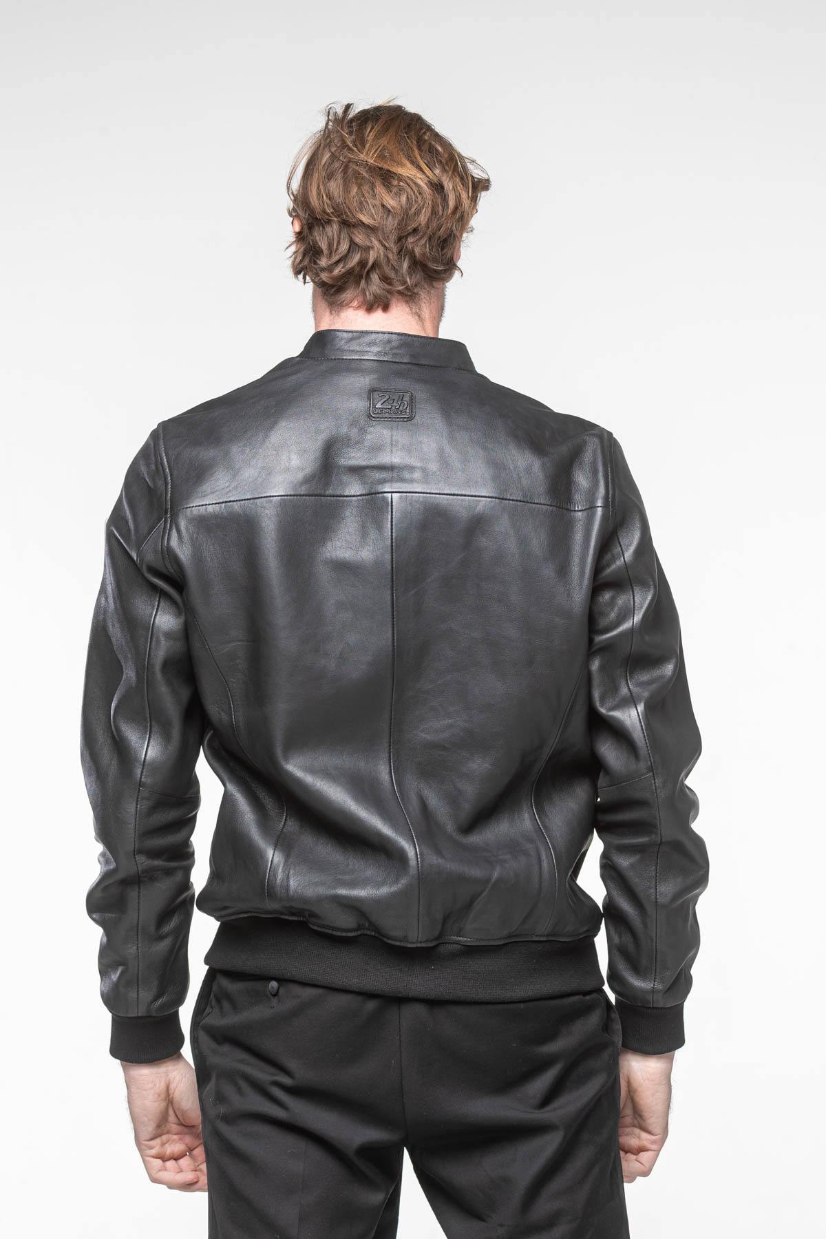 Black leather jacket with 24h du Mans patches - Image n°8