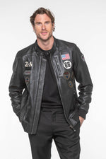 Black leather jacket with 24h du Mans patches - Image n°4