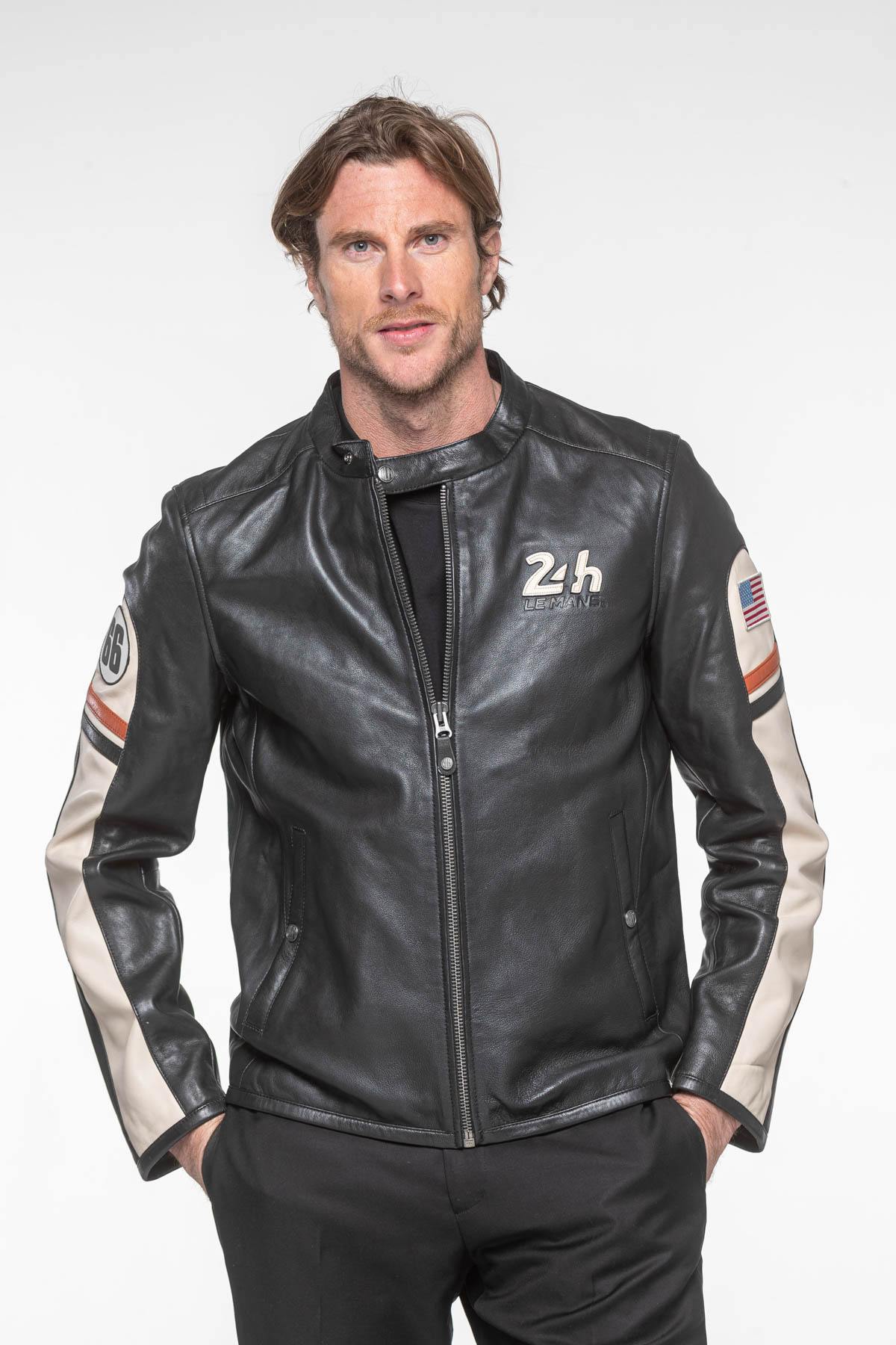 Black and beige racing jacket - Image n°1