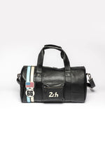 Black leather racing duffel bag - Image n°1