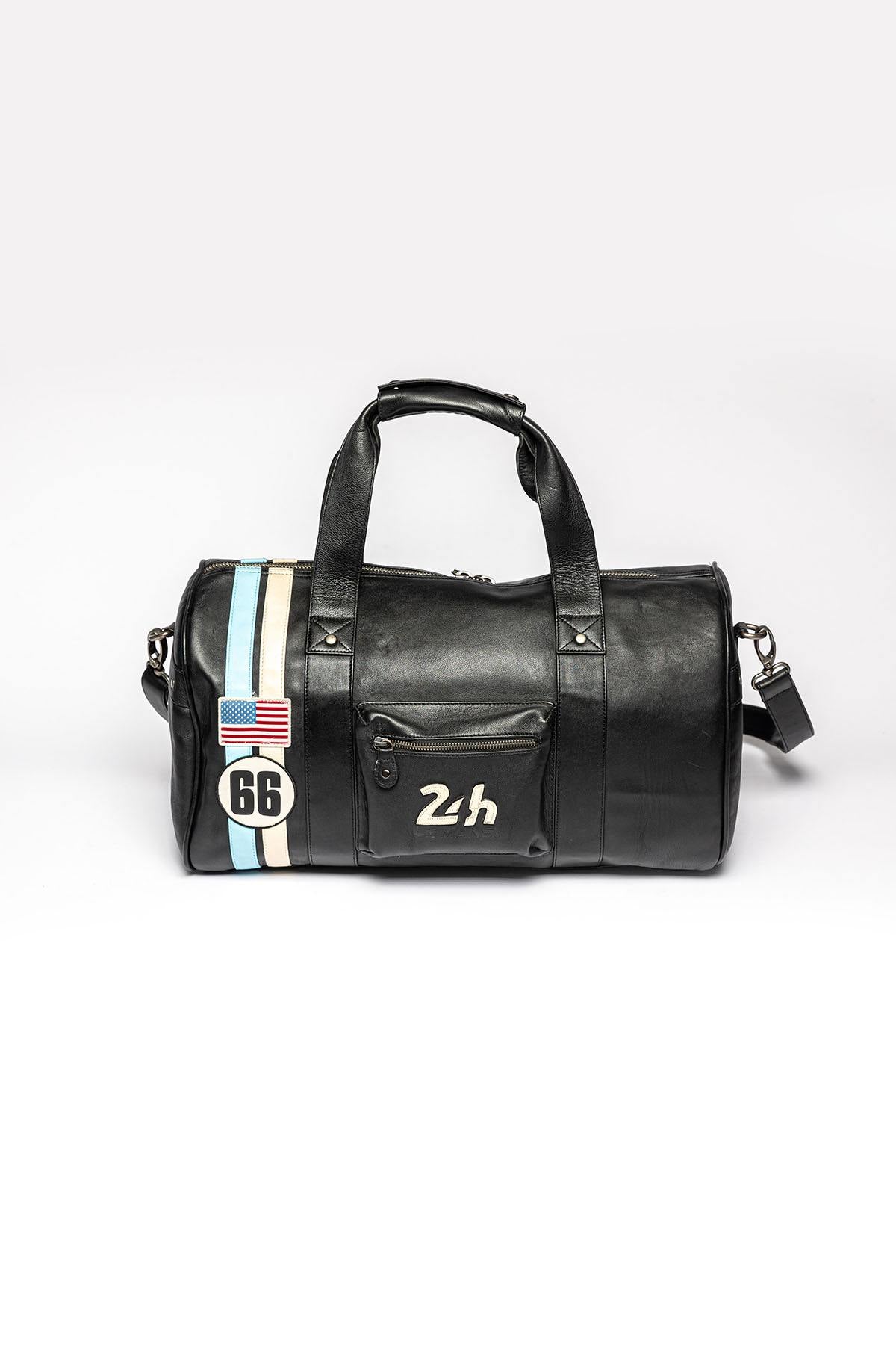 Black leather racing duffel bag - Image n°1