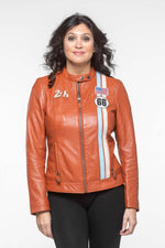 Women's 24 Hours of Le Mans 66 jacket in rust orange leather - Image n°1