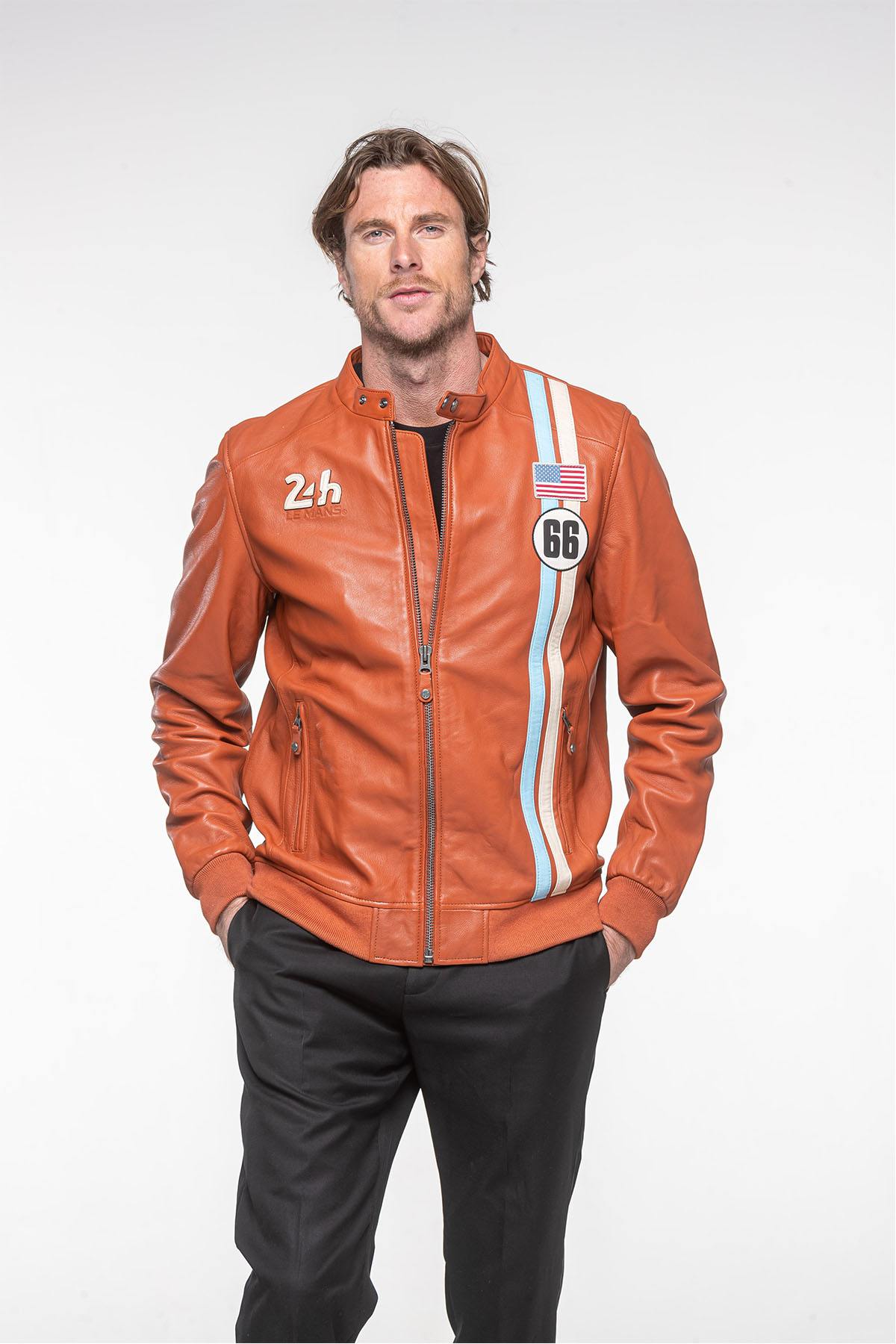 24h Le Mans 66 jacket in rust orange leather - Image n°1