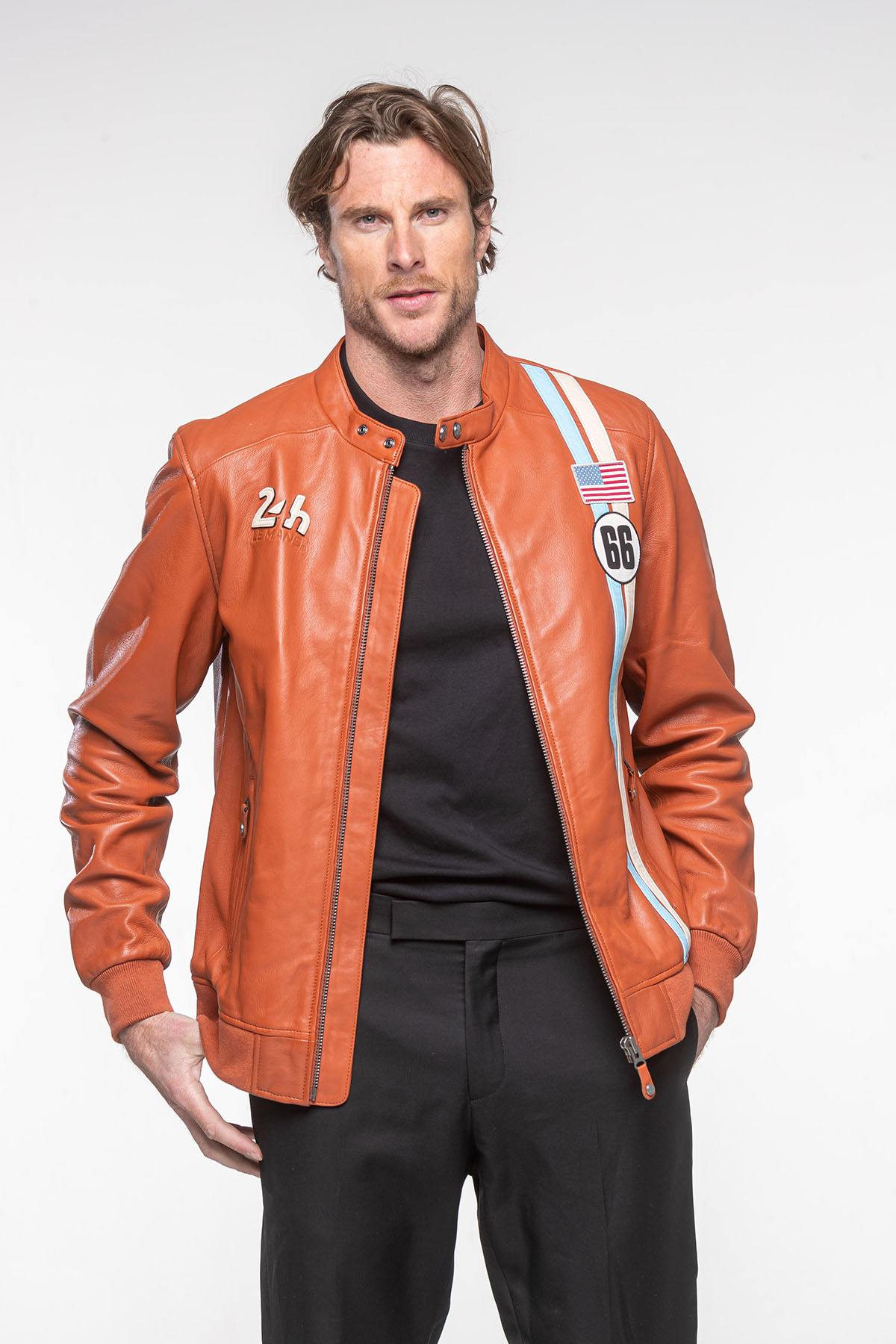24h Le Mans 66 jacket in rust orange leather - Image n°2