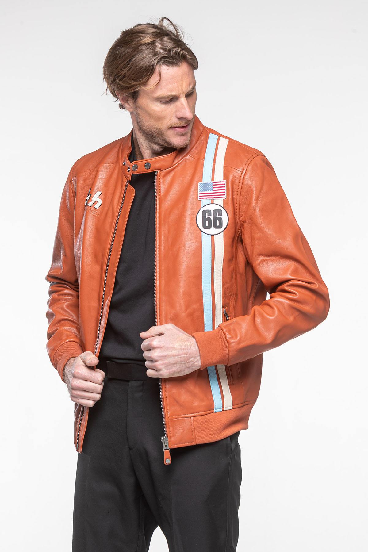 24h Le Mans 66 jacket in rust orange leather - Image n°4