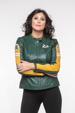 Green and yellow leather motorsport jacket - Image n°1