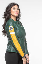 Green and yellow leather motorsport jacket - Image n°2