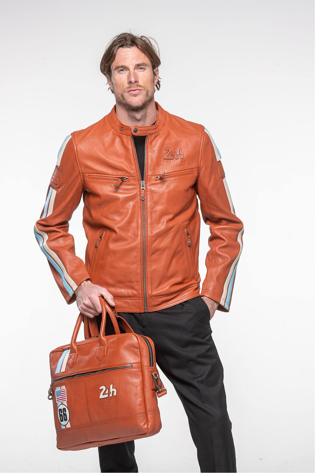 Rust orange leather jacket 24h le mans - Image n°5