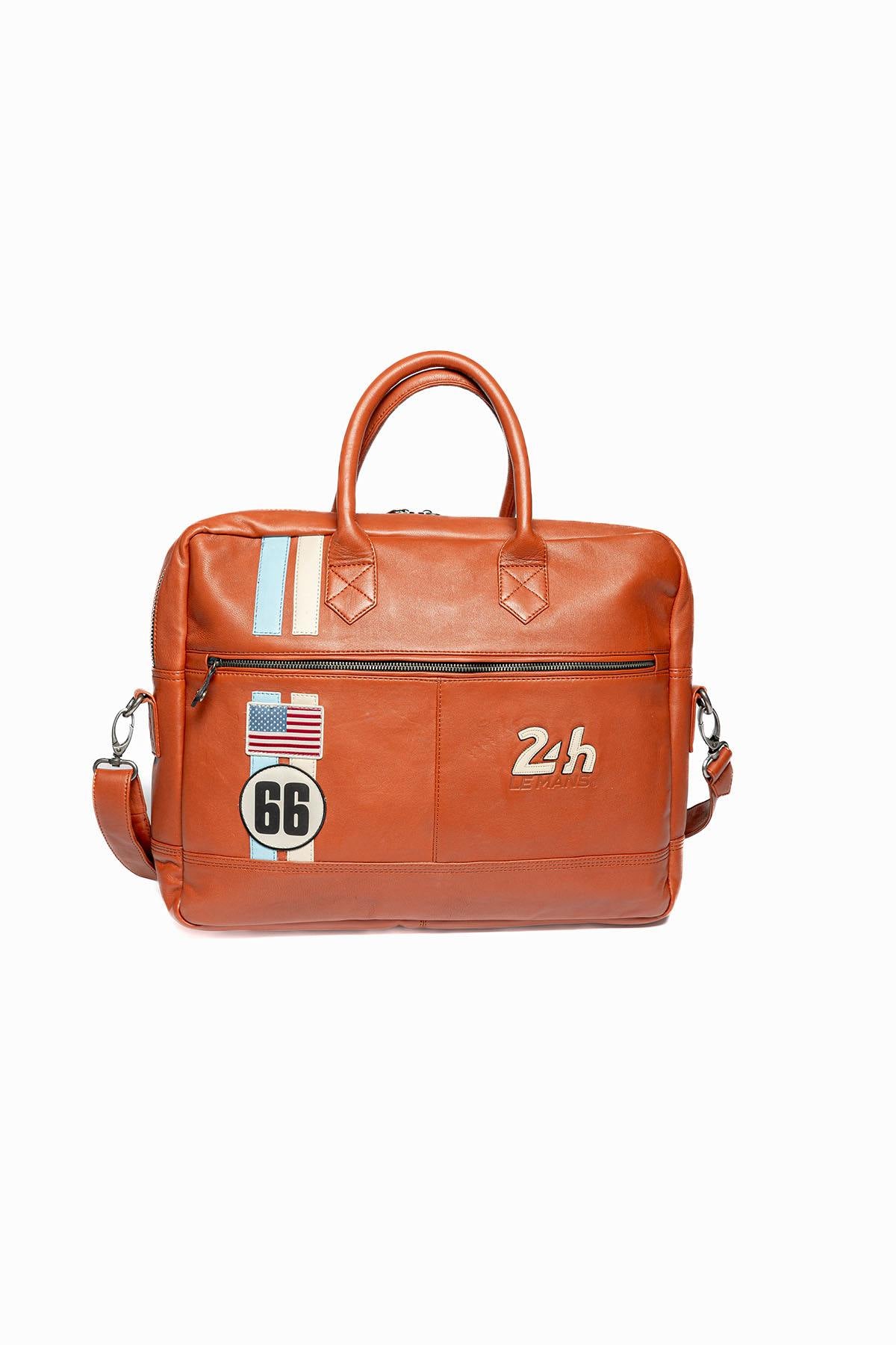 Le Mans 66 orange leather shoulder bag - Image n°1