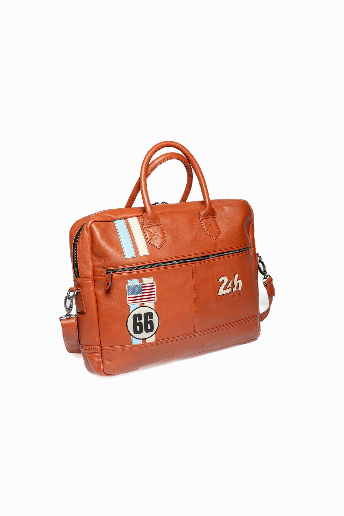 Le Mans 66 orange leather shoulder bag - Image n°2
