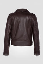 Schott's plum lambskin Perfecto: cropped, fitted, and iconic. - Image n°2