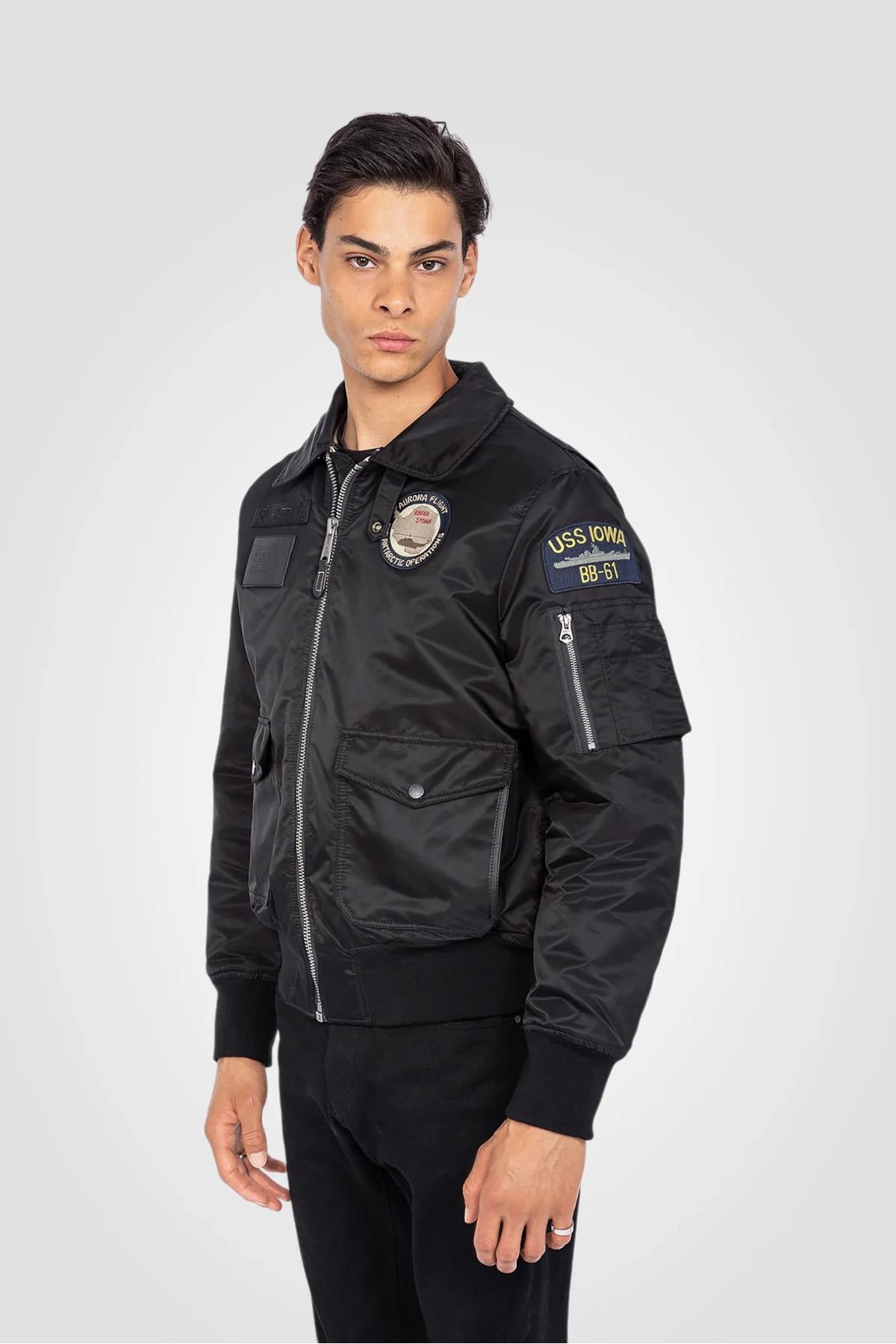 Black recycled nylon B-15 bomber jacket - Image n°4