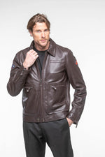 Vintage brown leather shirt collar jacket - Image n°1