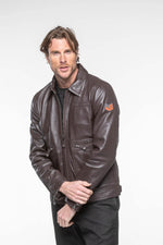 Vintage brown leather shirt collar jacket - Image n°4