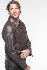 Vintage brown leather shirt collar jacket - Image n°5