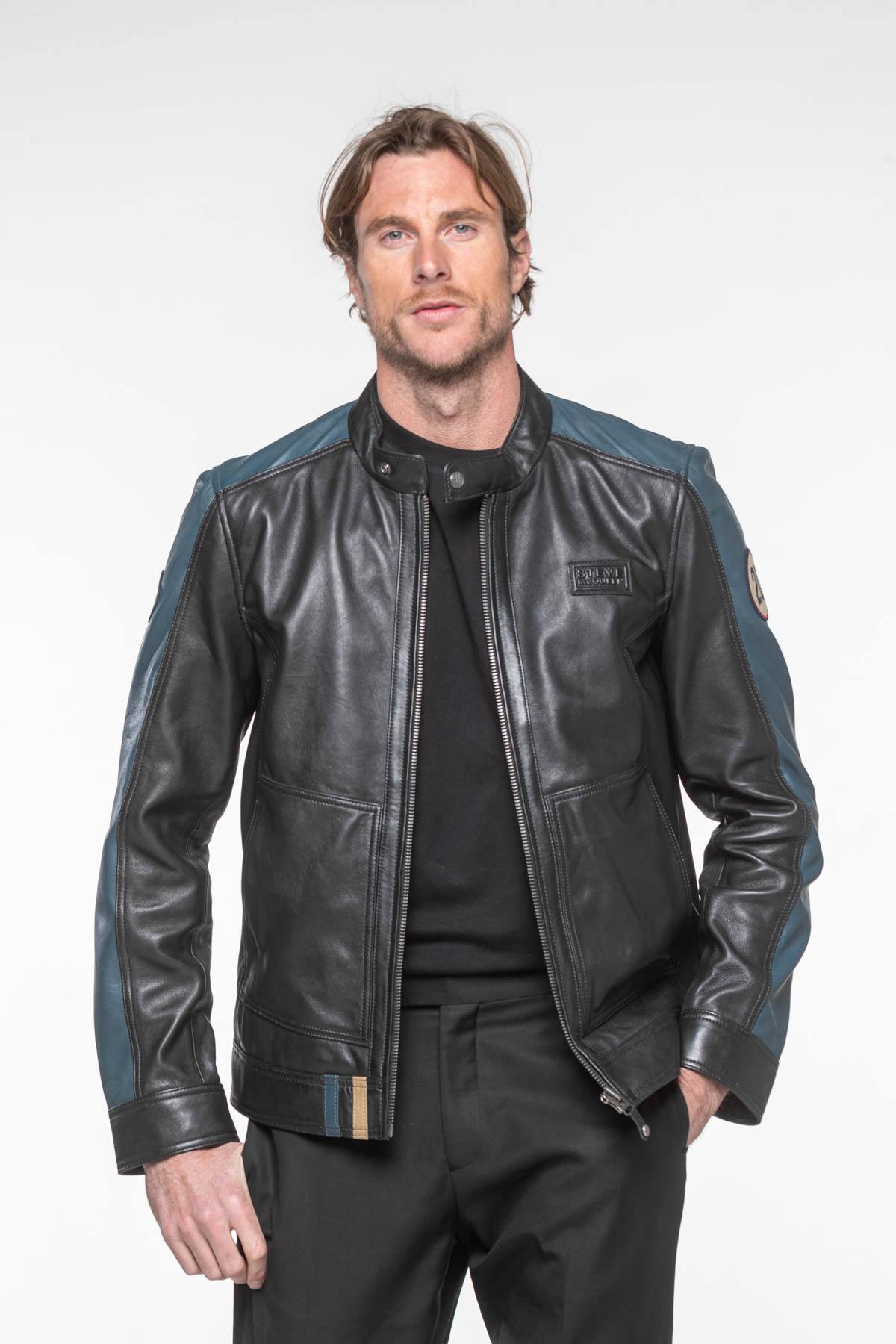 ELLIS2 BLACK: black sheep leather jacket with a motorbike collar. - Image n°6
