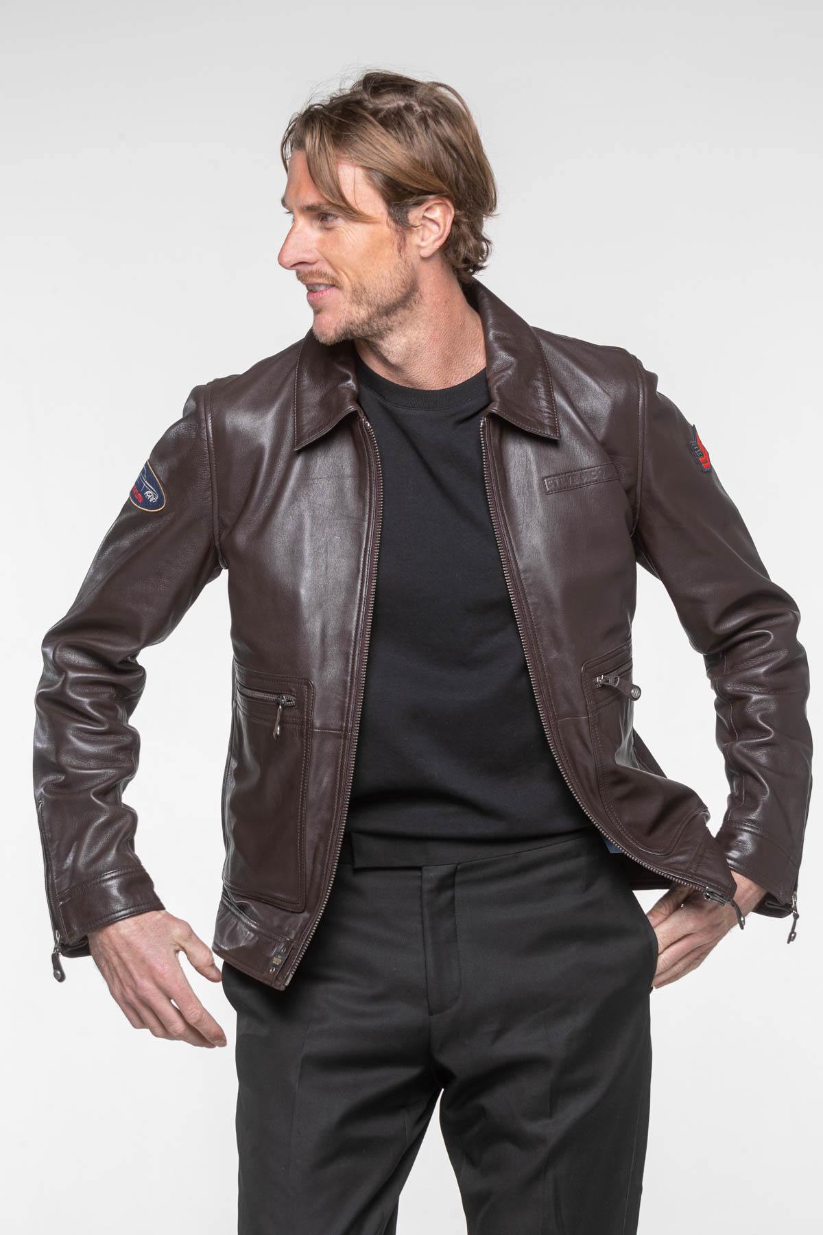 Dark brown sheep leather jacket, inspired by Steve McQueen's style. - Image n°8