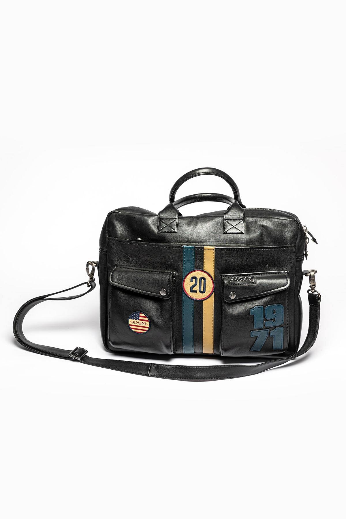 Le Mans 1971 black leather shoulder bag - Image n°1