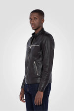 Black leather jacket with biker collar - Image n°6