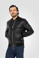 Black lambskin MA-1 bomber jacket - Image n°2