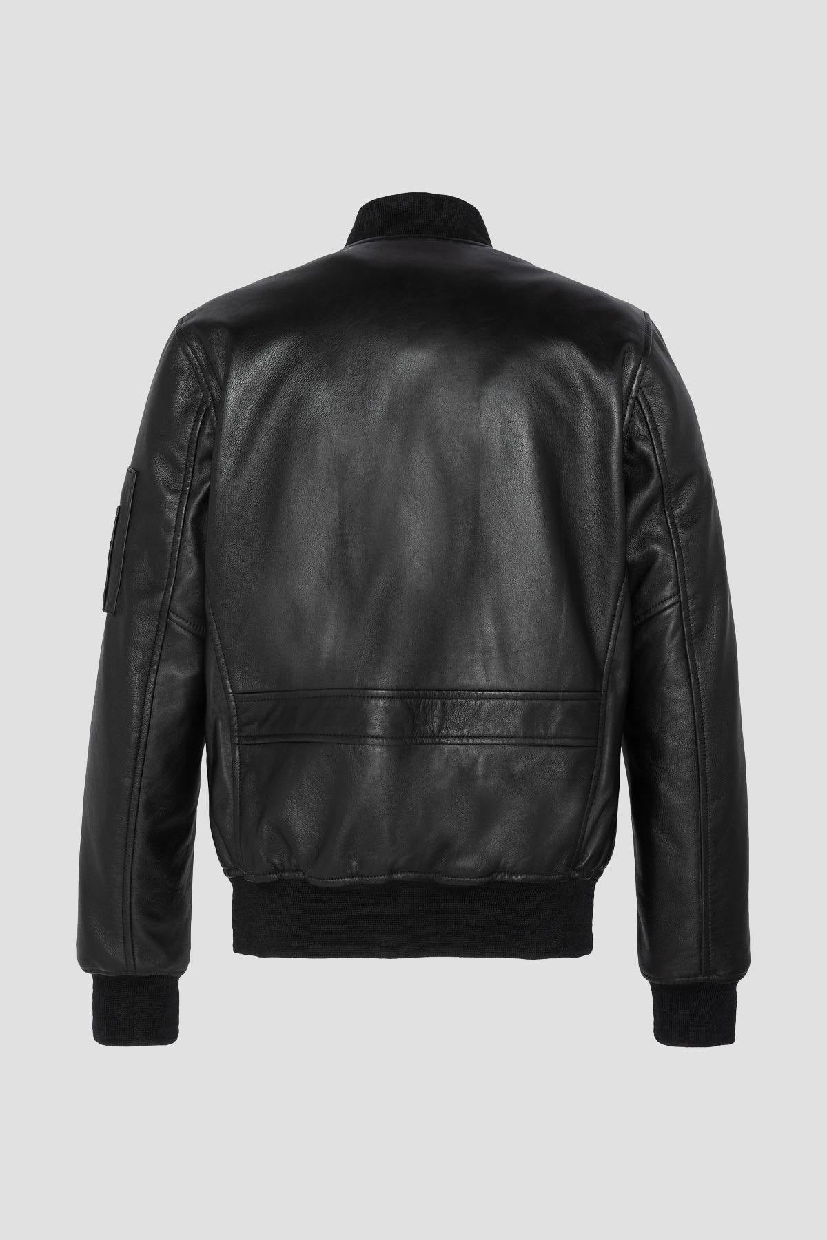 Black lambskin MA-1 bomber jacket - Image n°7