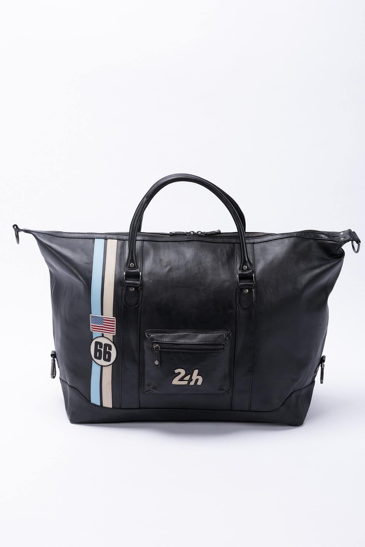 Large black leather travel bag Le Mans 66 - Image n°1