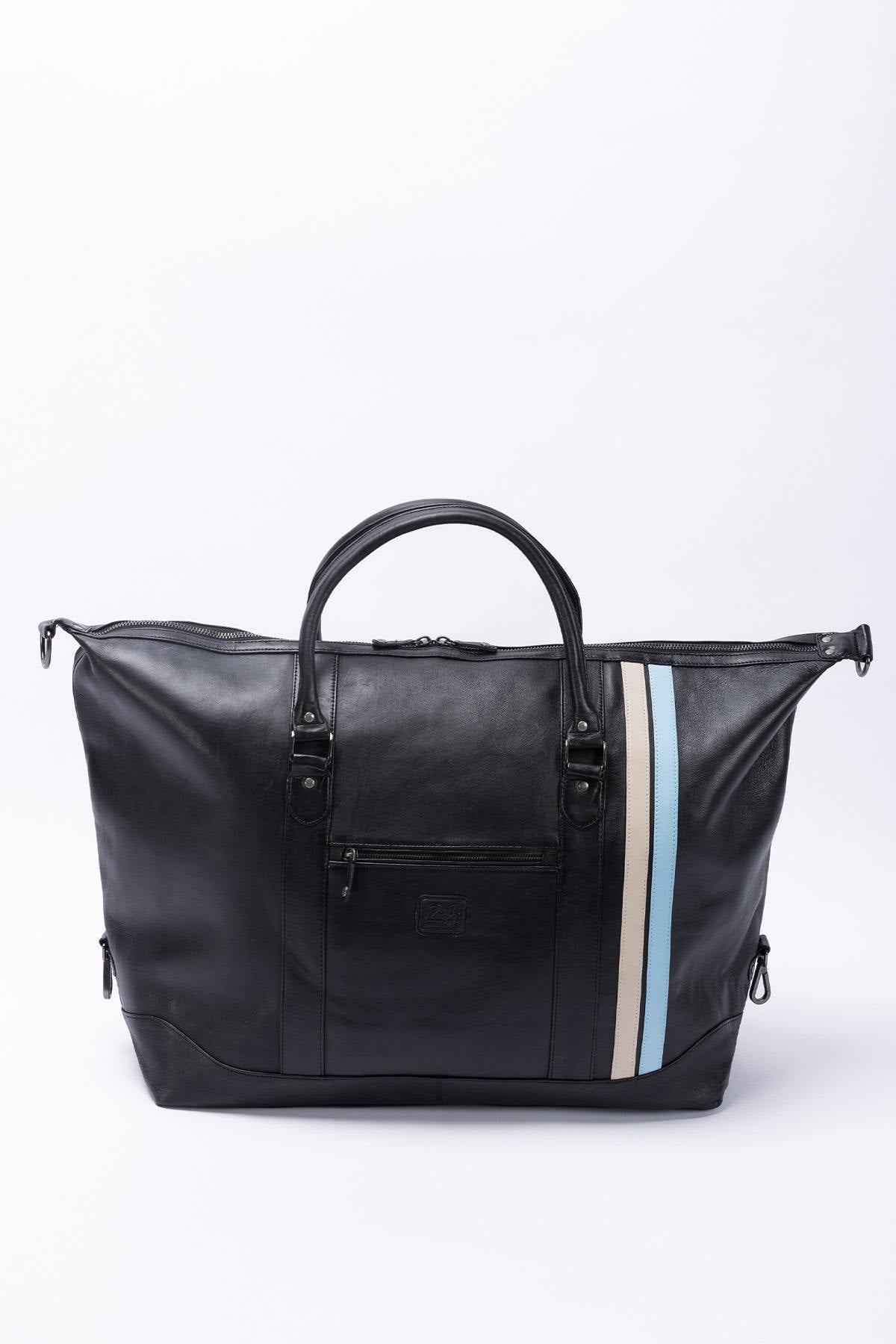 Large black leather travel bag Le Mans 66 - Image n°3