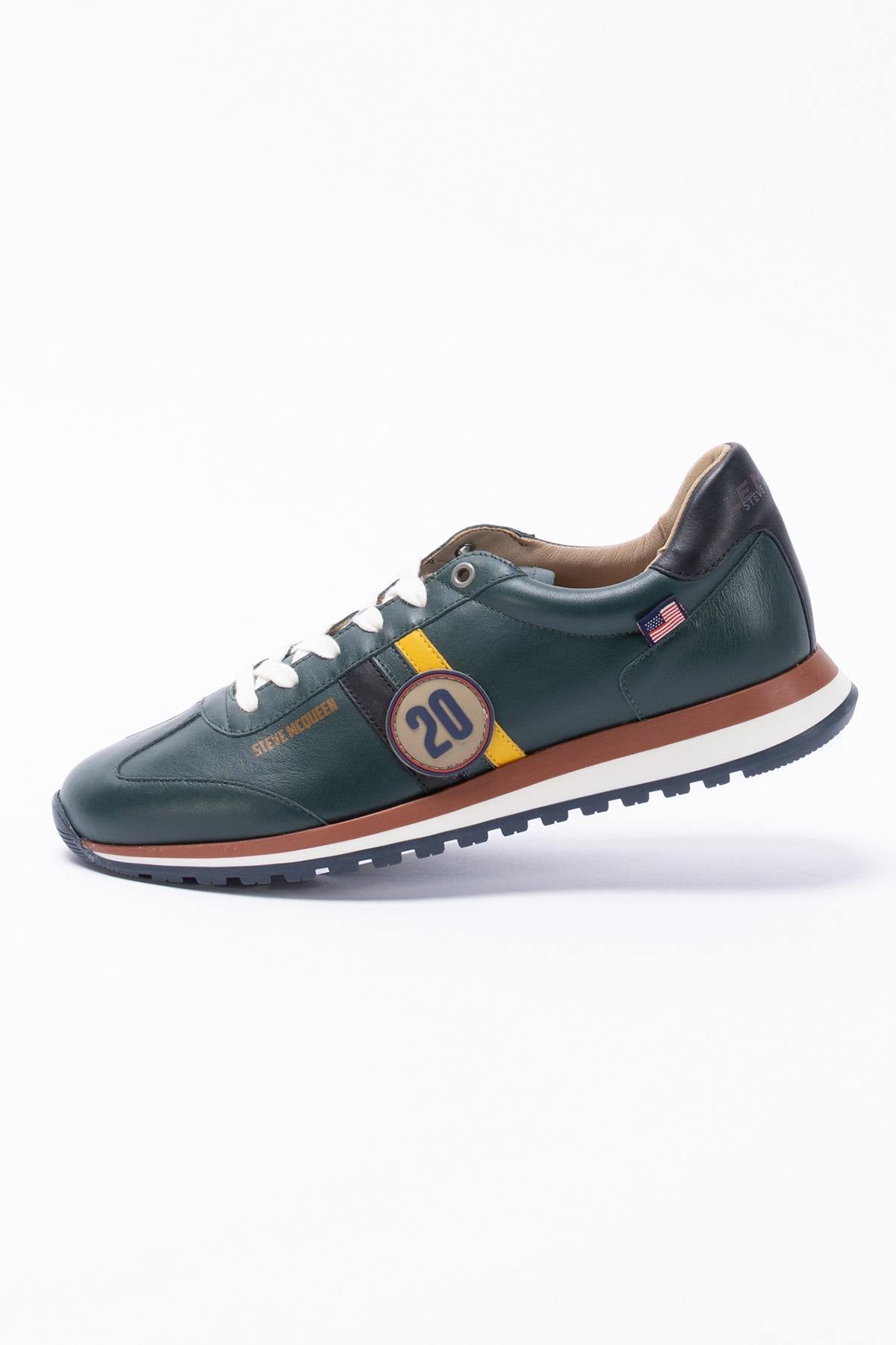 Green leather racing sneakers - Image n°2
