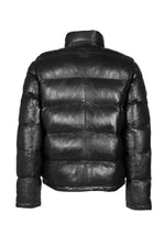 Black leather down jacket with removable sleeves and hood - Image n°5