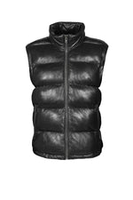 Black leather down jacket with removable sleeves and hood - Image n°8