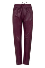 Comfortable plum-colored leather jogpants - Image n°3