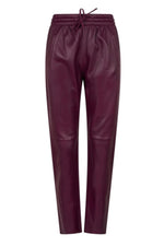 Comfortable plum-colored leather jogpants - Image n°3