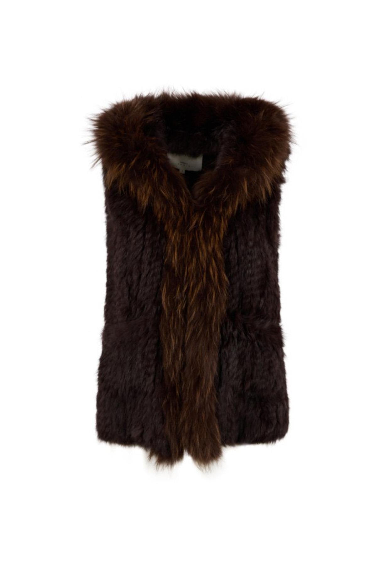 Dark brown genuine fur sleeveless vest - Image n°1