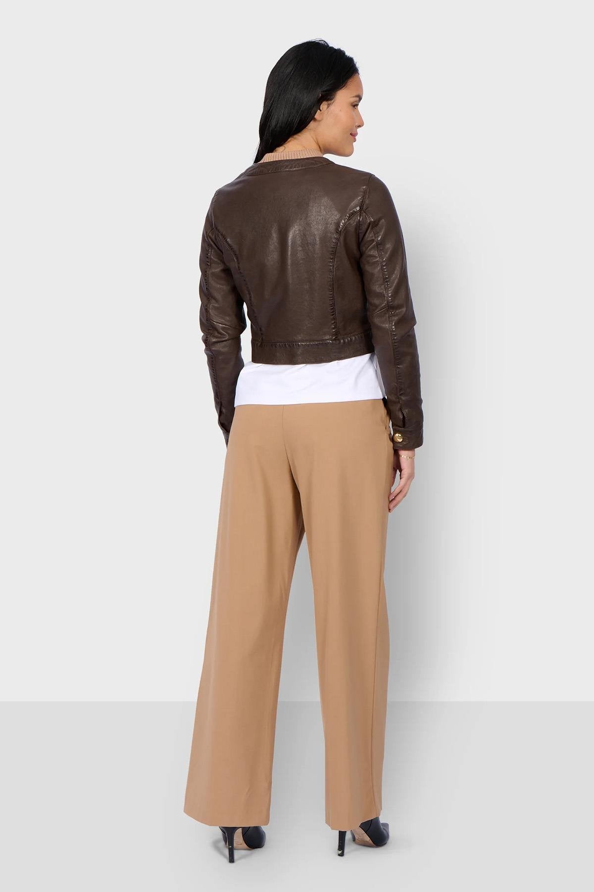 Chocolate brown leather short jacket - Image n°8
