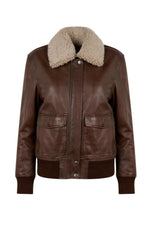 Lightweight cacao sheepskin jacket with detachable vegan fur collar. - Image n°6