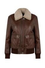 Women's Cocoa Brown Leather Bomber Jacket - Image n°6