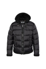 Black bomber-style textile down jacket - Image n°1