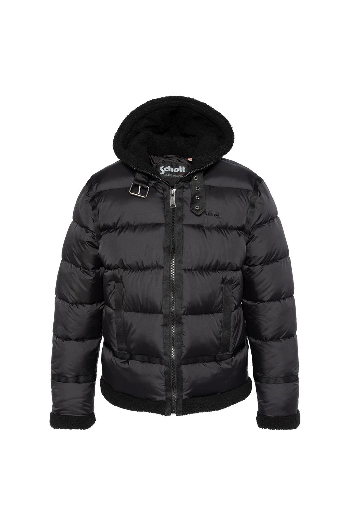 Black bomber-style textile down jacket - Image n°1