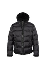 Black bomber-style textile down jacket - Image n°3