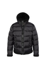 Black bomber-style textile down jacket - Image n°3