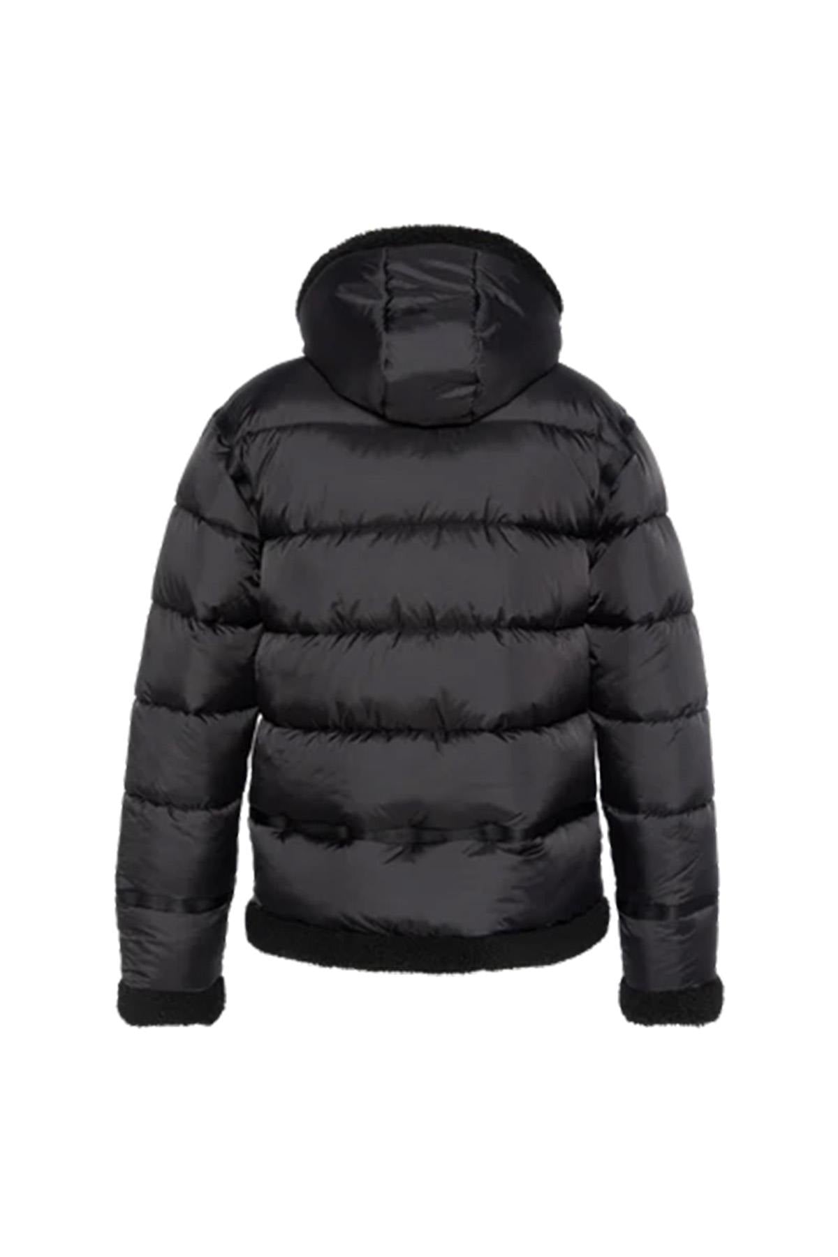 Black bomber-style textile down jacket - Image n°9
