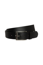 Black buffalo leather belt with engraved buckle - Image n°1