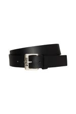 Black buffalo leather belt with engraved buckle - Image n°1