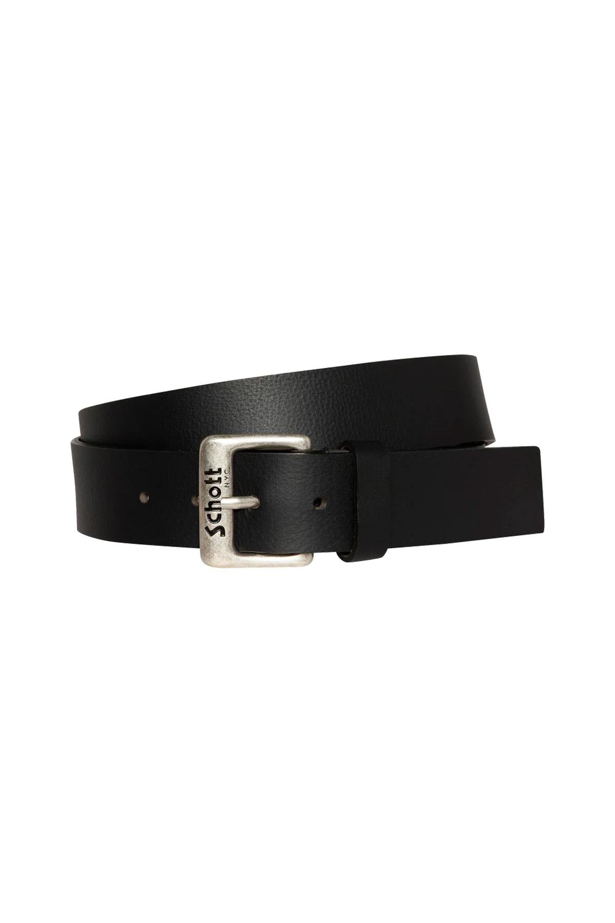 Black buffalo leather belt with engraved buckle - Image n°1