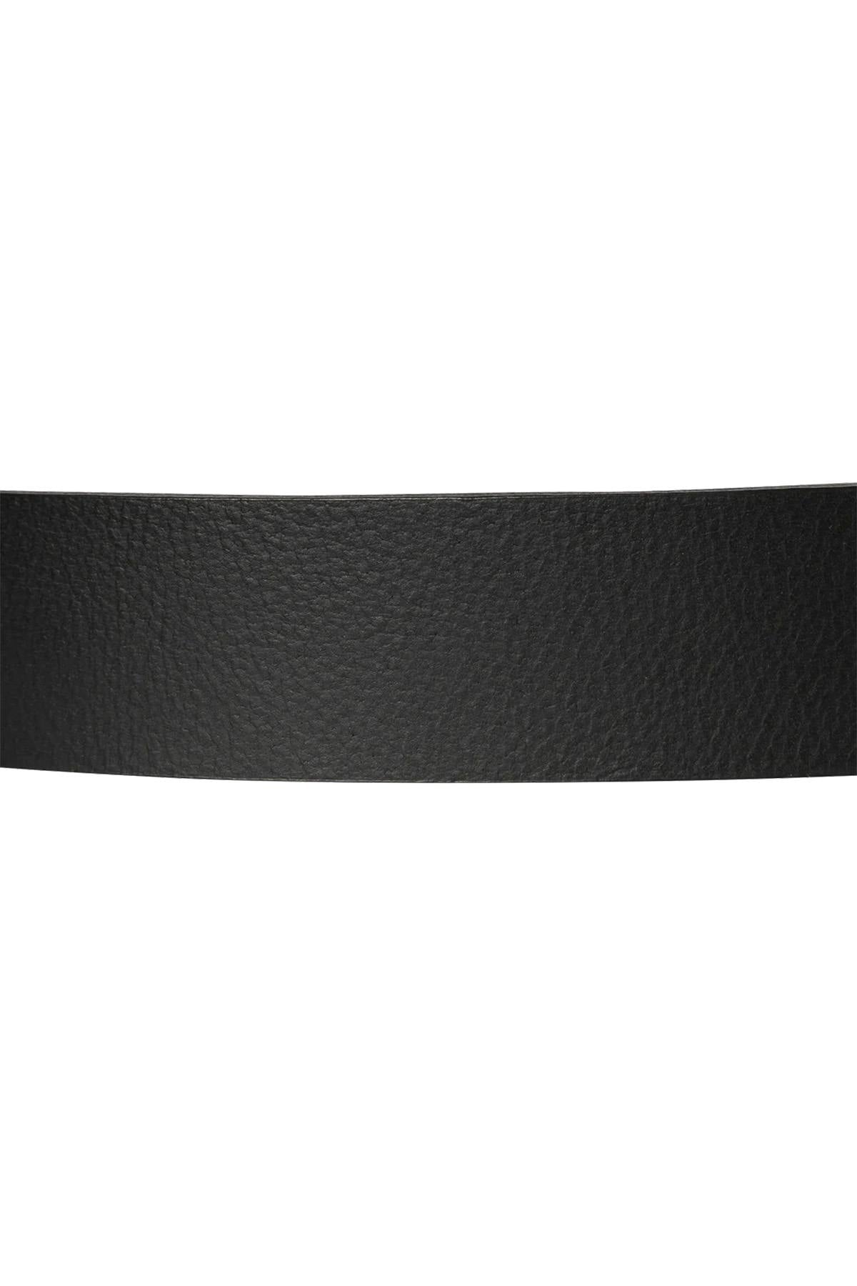 Black buffalo leather belt with engraved buckle - Image n°3
