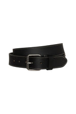 Black buffalo leather belt with visible stitching - Image n°1