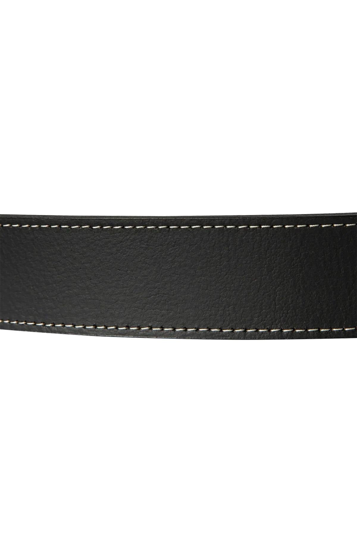Black buffalo leather belt with visible stitching - Image n°3